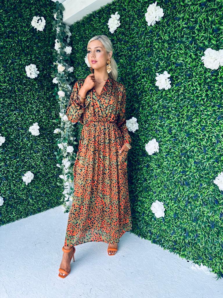 Hana Midaxi Dress Animal Green