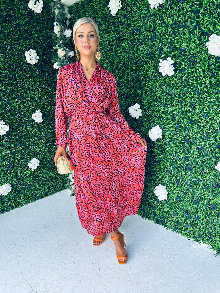 Hana Midaxi Dress Animal Pink