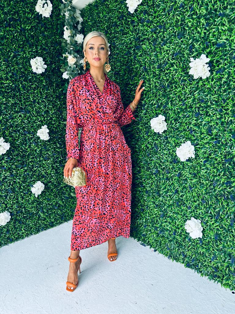 Hana Midaxi Dress Animal Pink