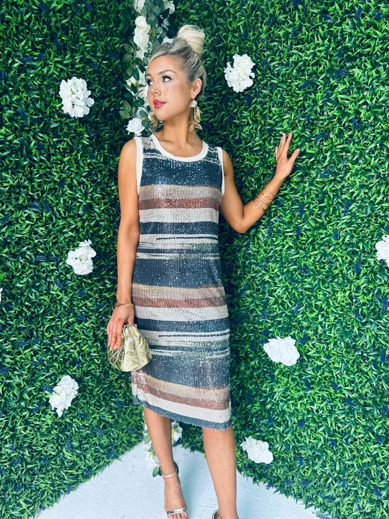Devin Sequin Midi Dress Teal