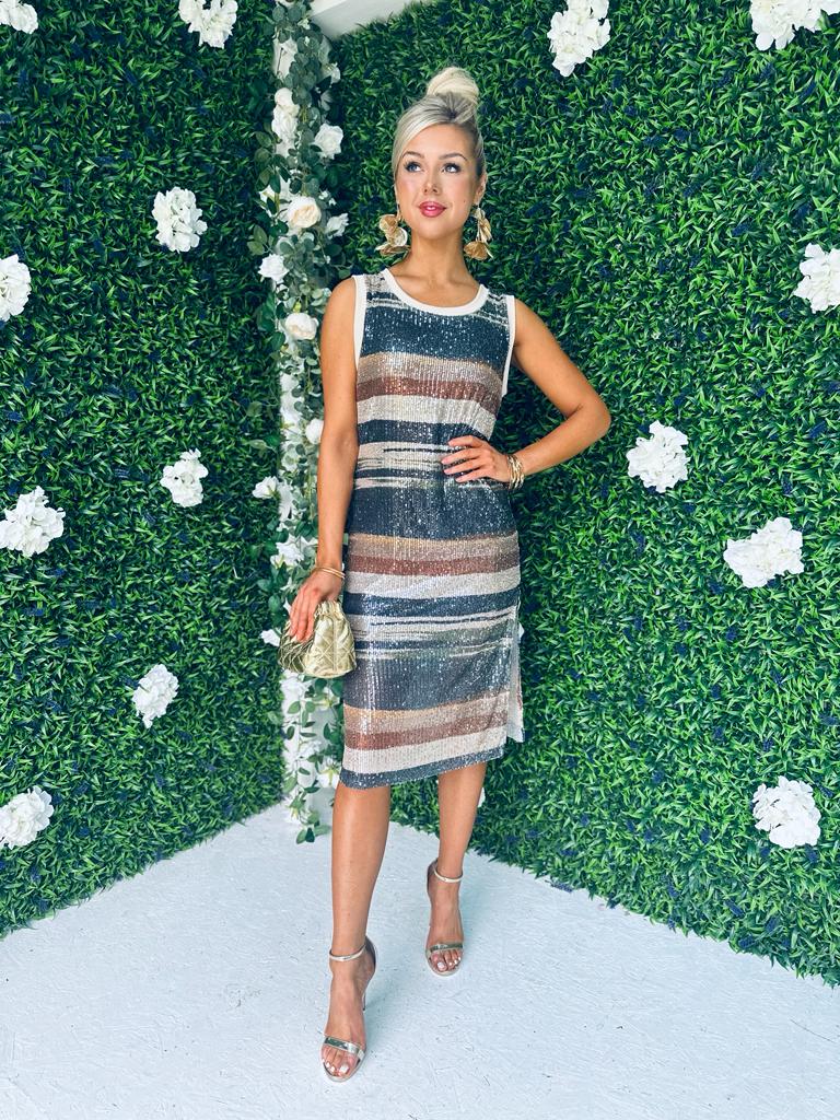 Devin Sequin Midi Dress Teal