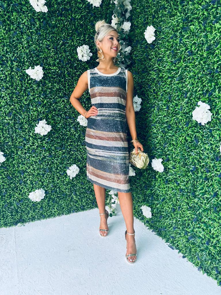 Devin Sequin Midi Dress Teal