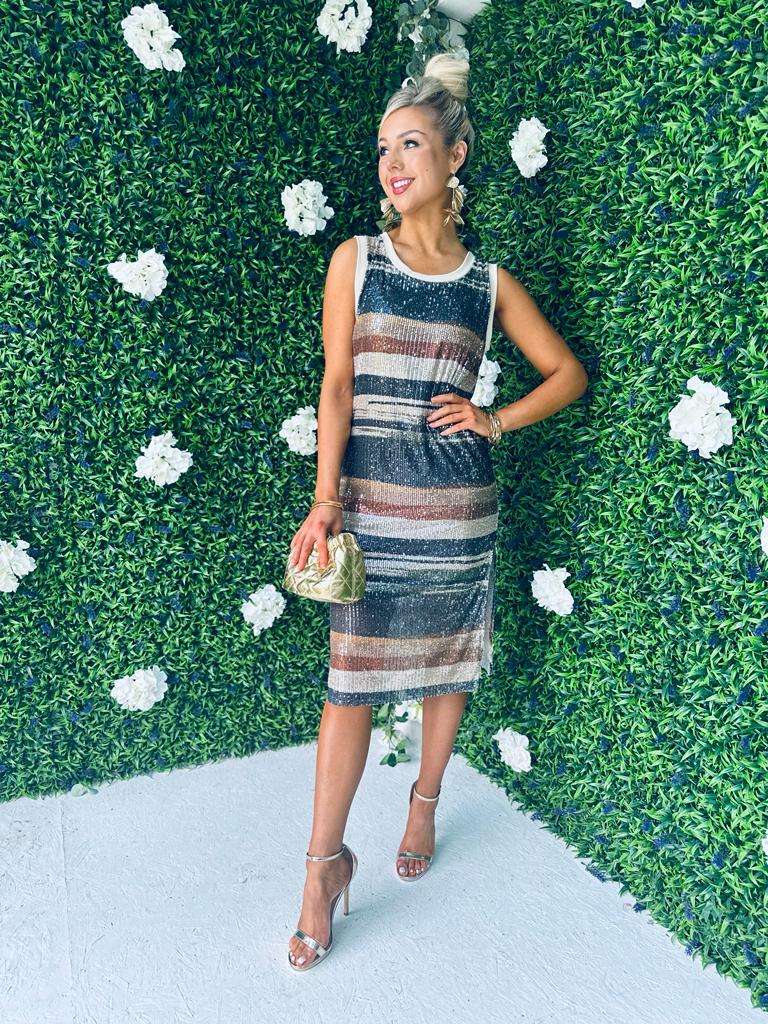 Devin Sequin Midi Dress Teal
