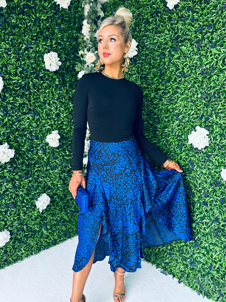 Addilyn 2 in 1 Frill Midi Dress Cobalt