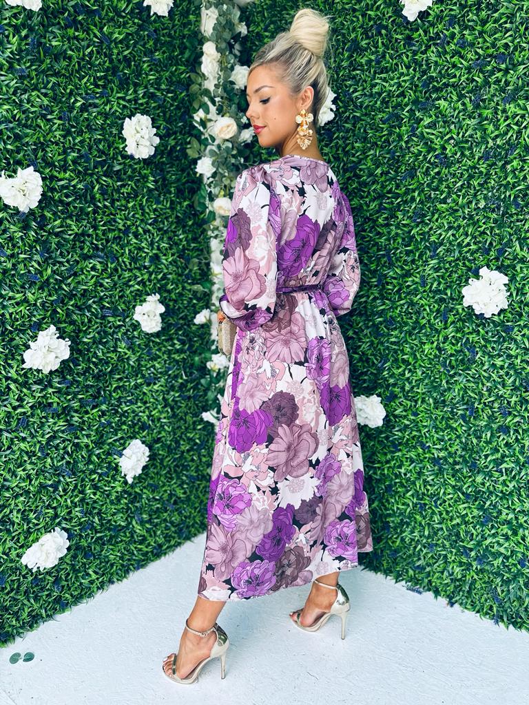 Kiva Midi Dress Floral Lilac