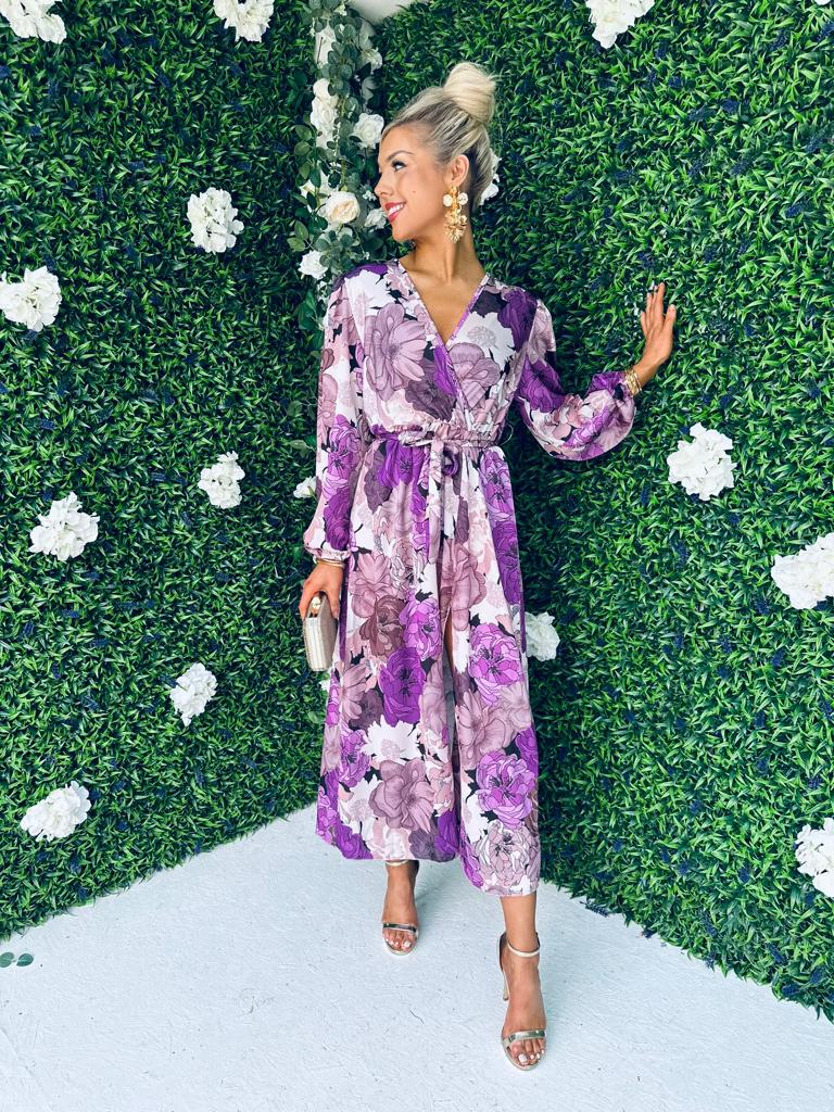 Kiva Midi Dress Floral Lilac