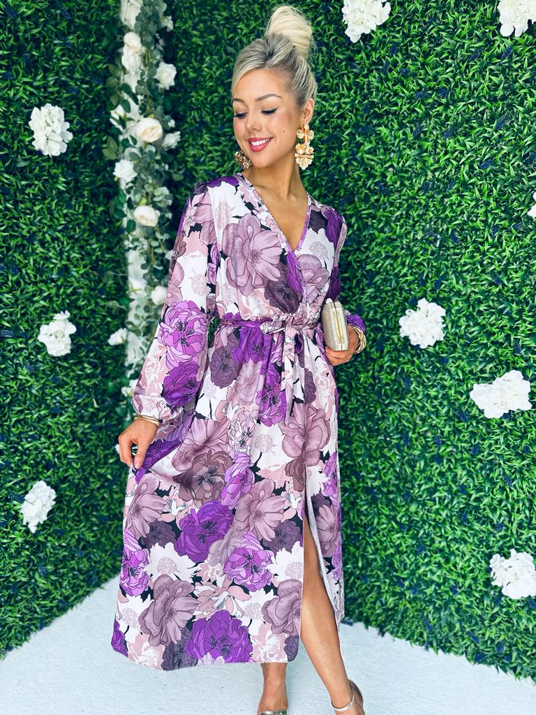 Kiva Midi Dress Floral Lilac