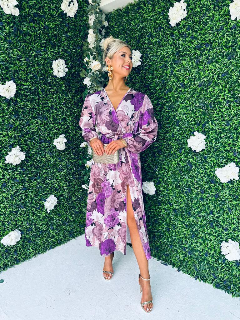 Kiva Midi Dress Floral Lilac