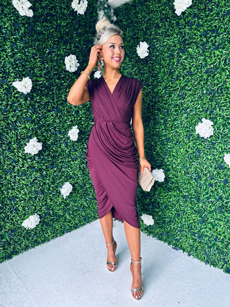 Pippa Draped Midi Dress Plum