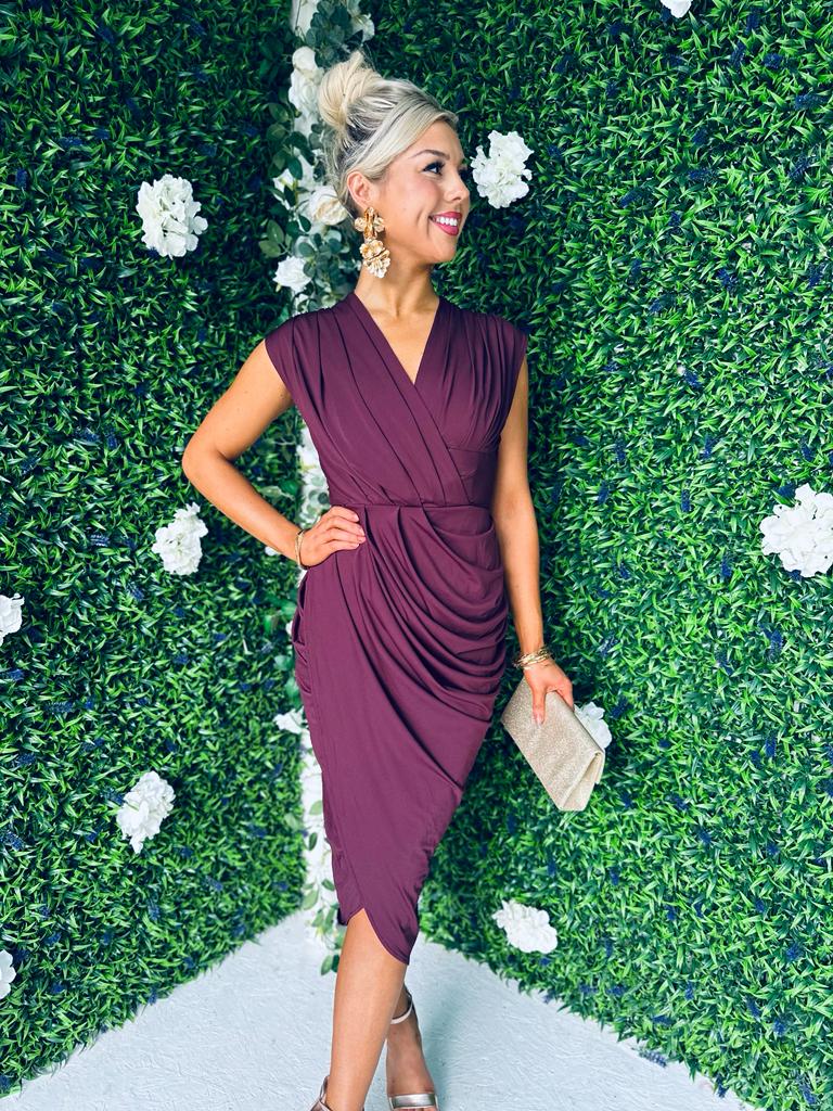 Pippa Draped Midi Dress Plum