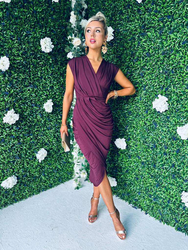 Pippa Draped Midi Dress Plum