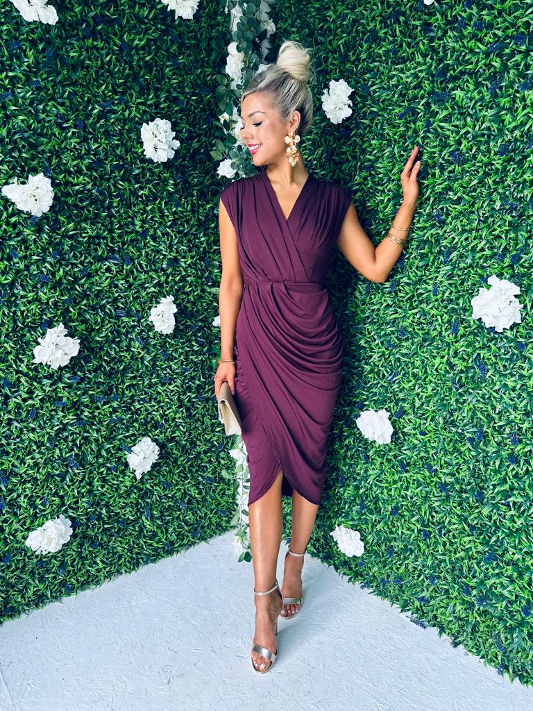Pippa Draped Midi Dress Plum