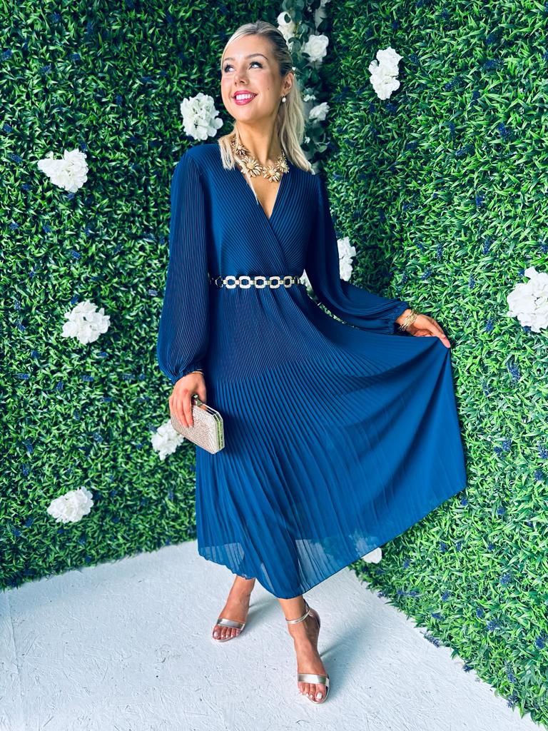 Danni Full Pleat Midi Dress Navy