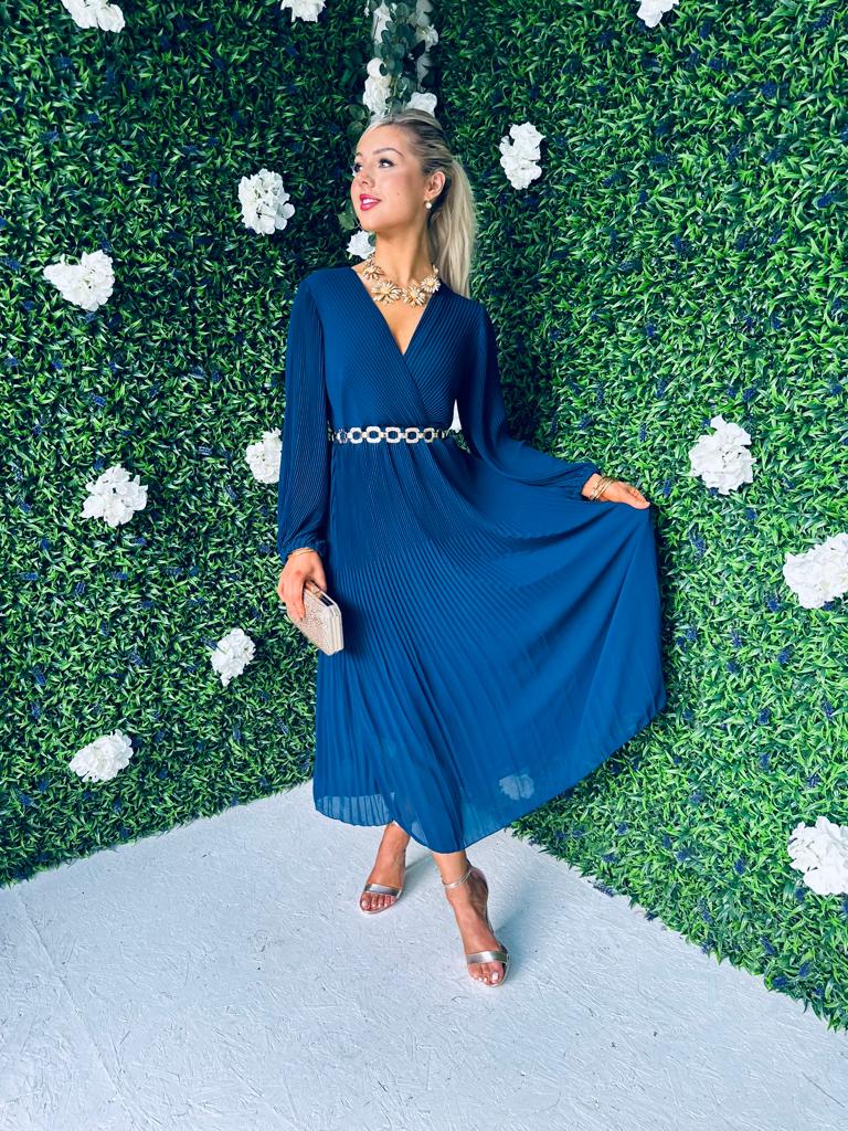 Danni Full Pleat Midi Dress Navy