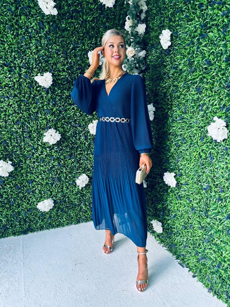 Danni Full Pleat Midi Dress Navy