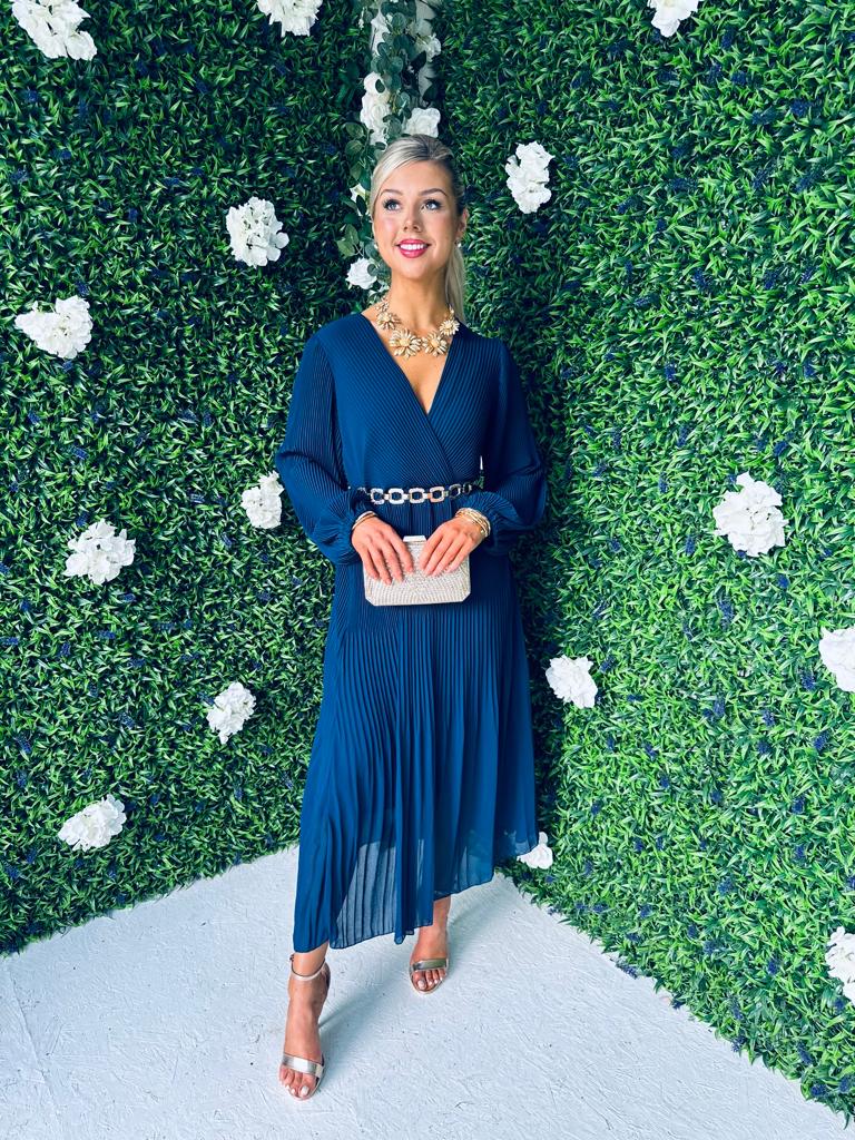 Danni Full Pleat Midi Dress Navy