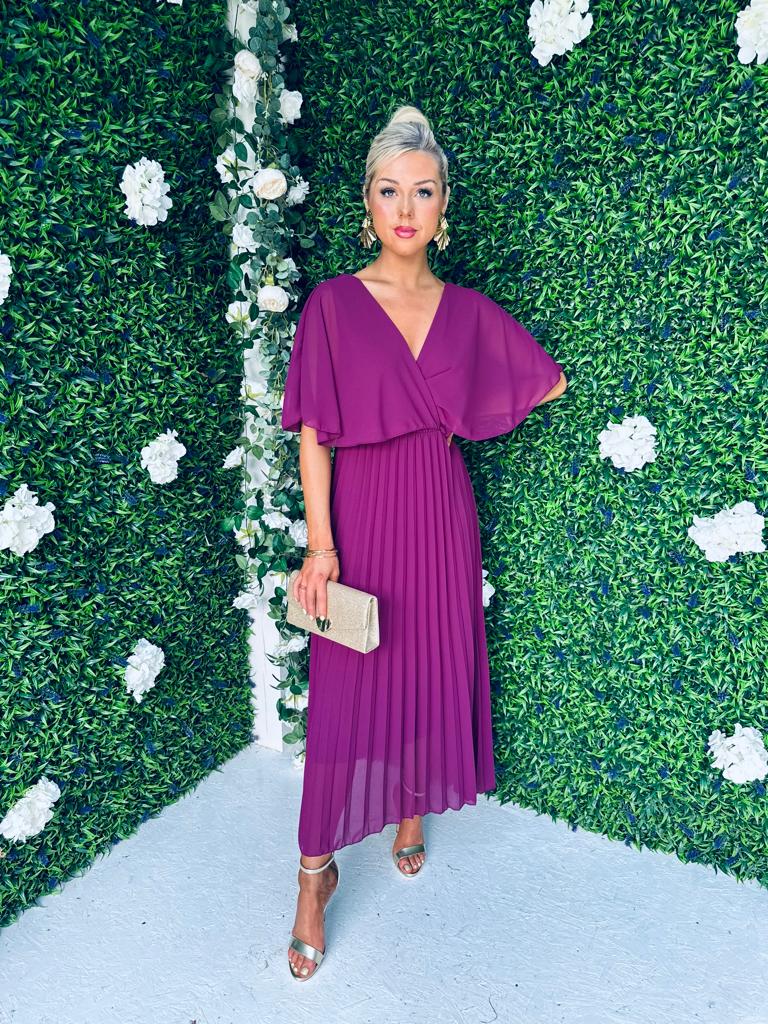 Fergie Pleated Dress Berry