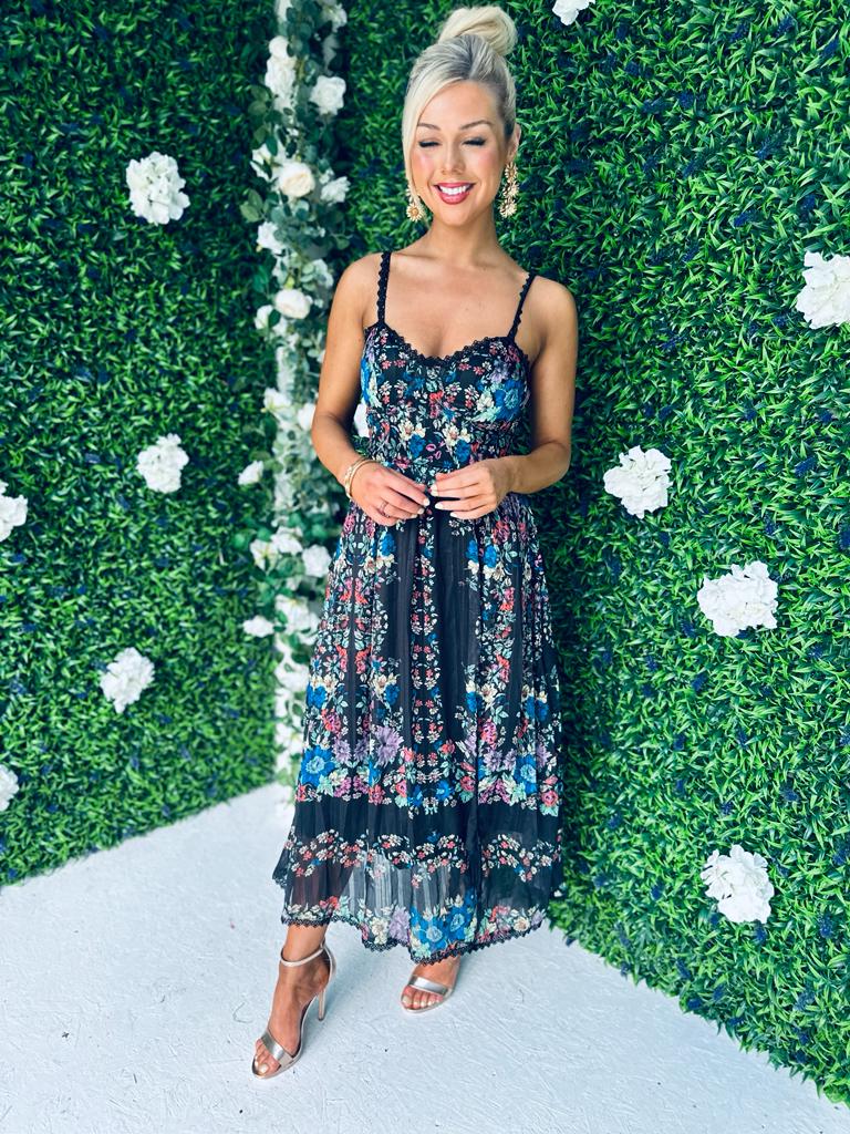Kava Midi Dress Floral Black