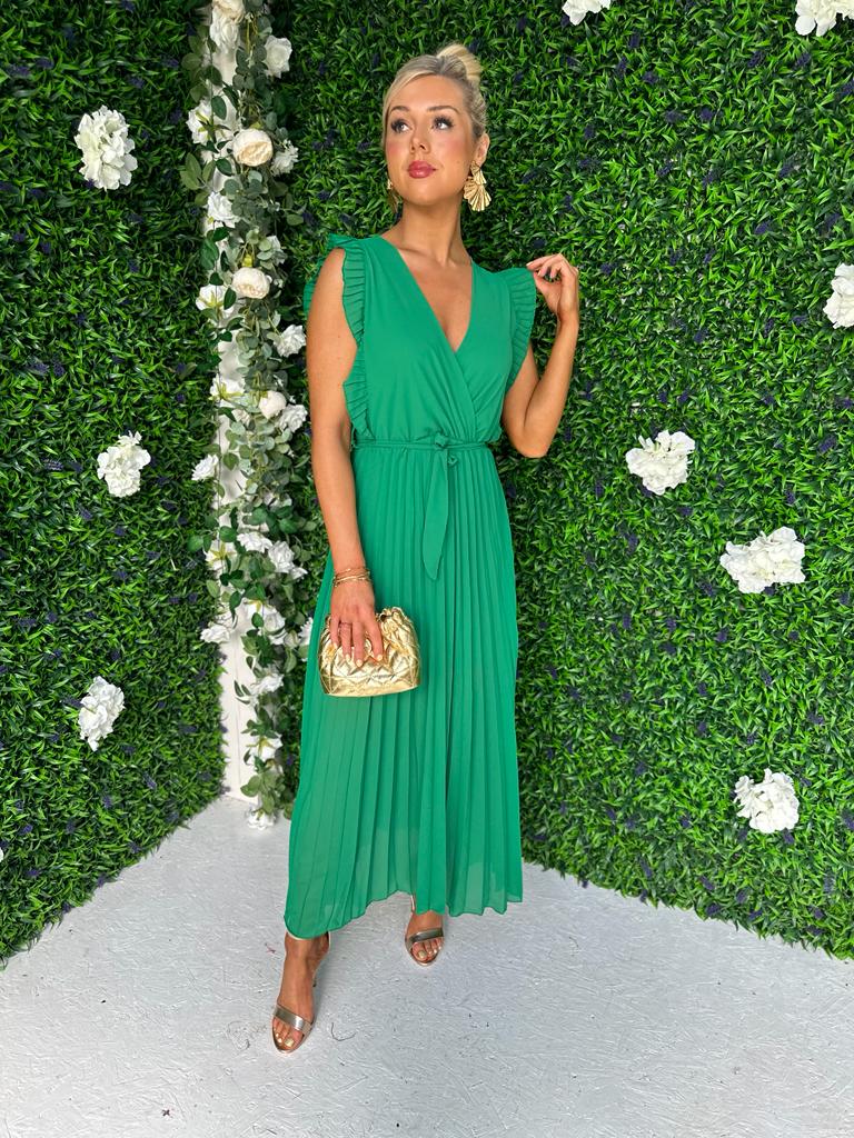 Polly Pleated Maxi Dress Green