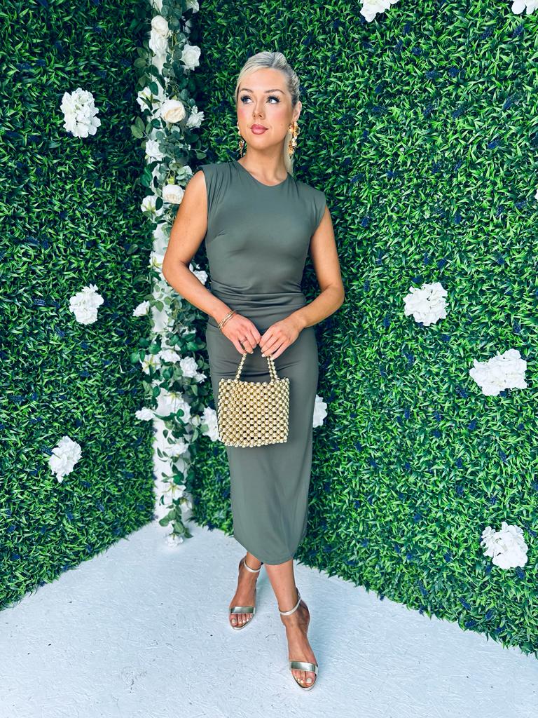 Rubi Ruched Dress Khaki