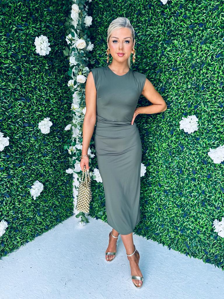 Rubi Ruched Dress Khaki