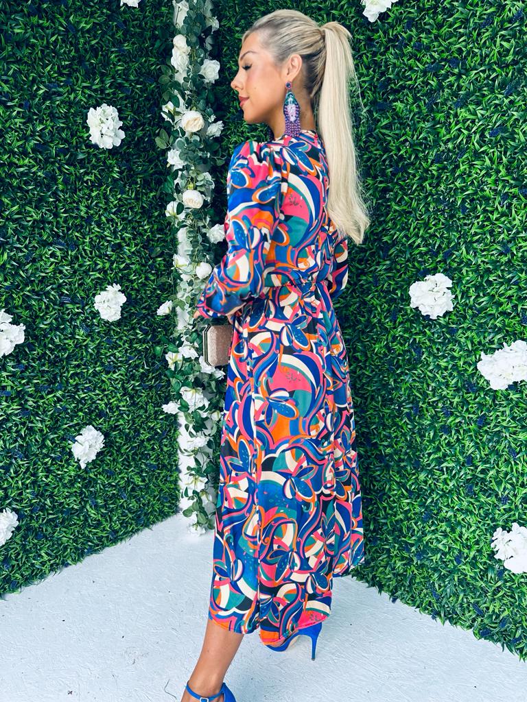 Henri Detailed Midi Dress Blue