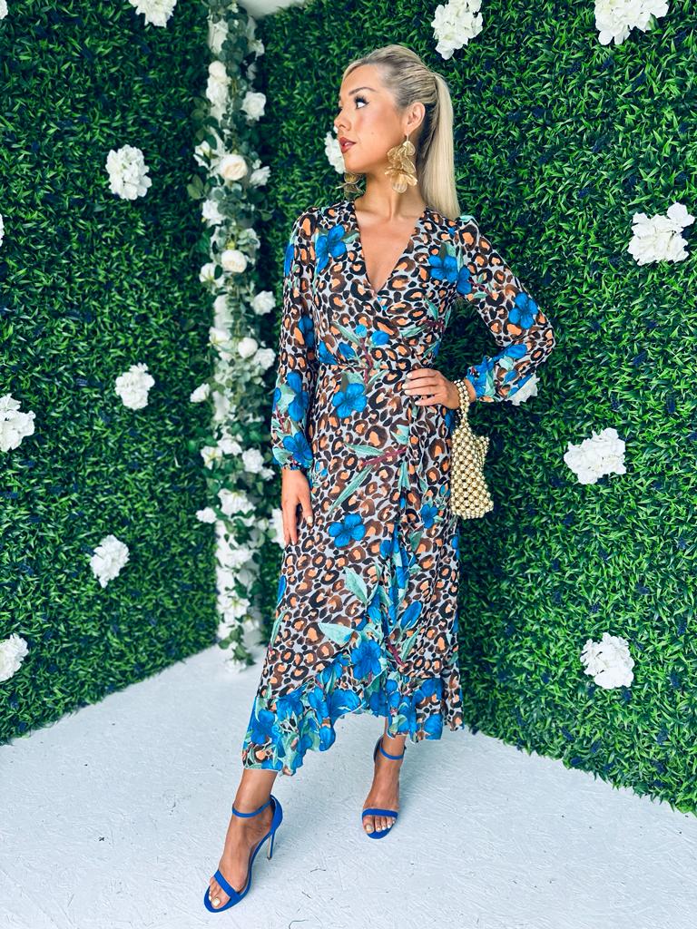Leah Hem Detail Wrap Dress Leopard