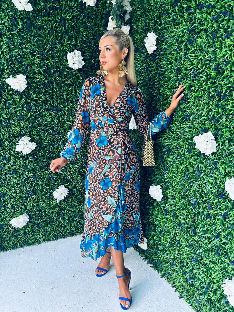 Leah Hem Detail Wrap Dress Leopard