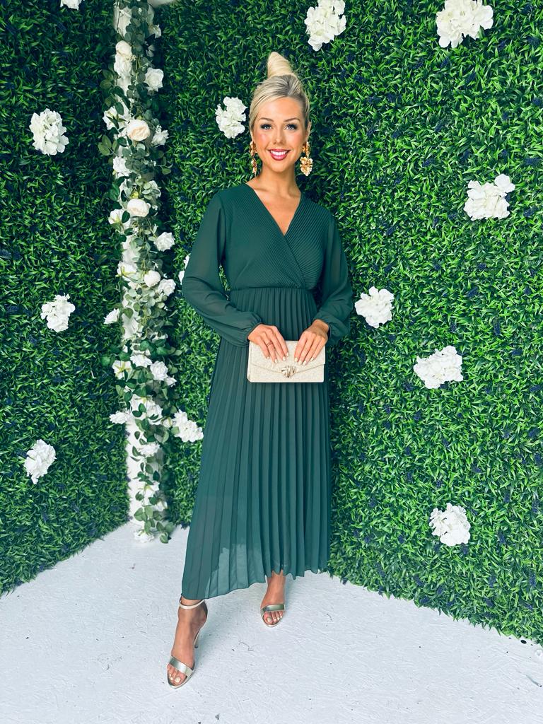Amber Pleat Midaxi Dress Forest