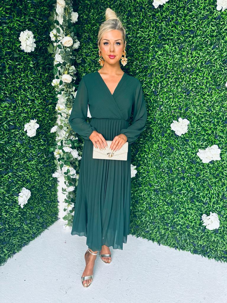 Amber Pleat Midaxi Dress Forest