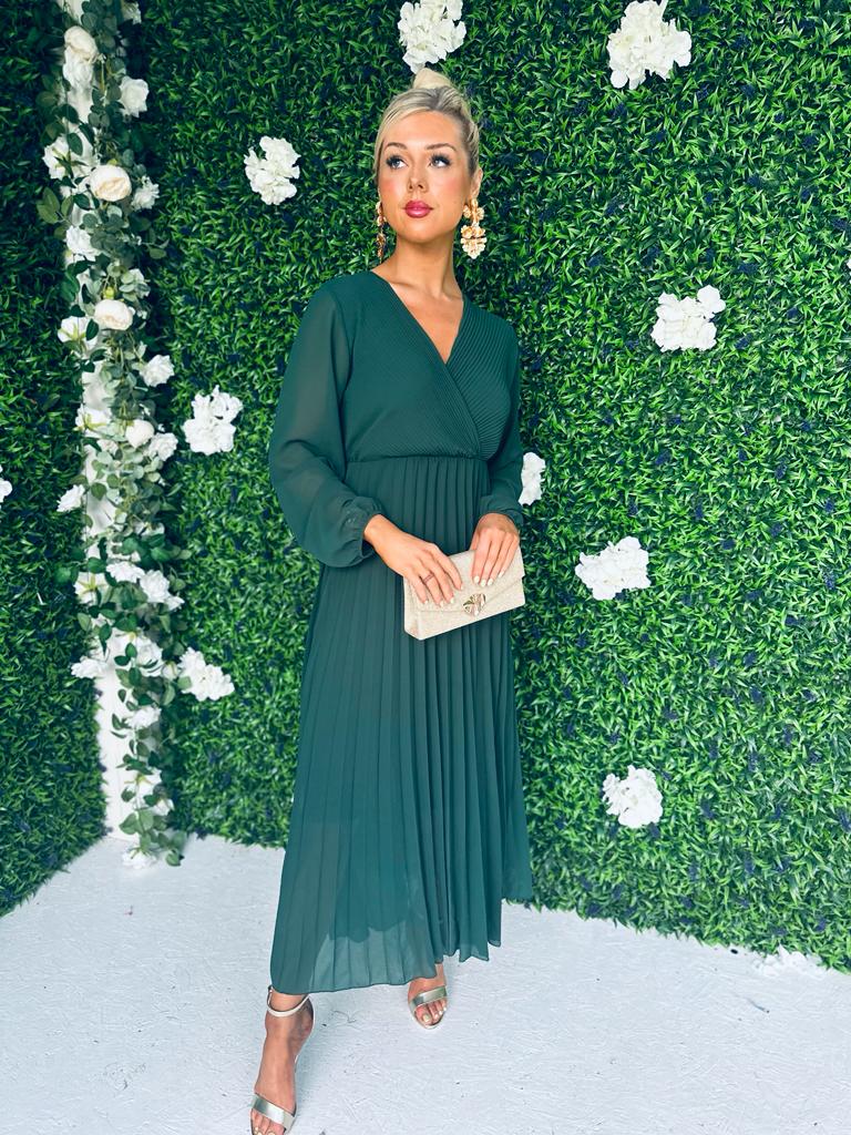 Amber Pleat Midaxi Dress Forest