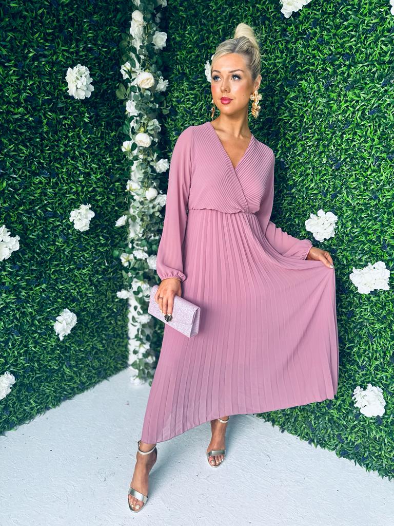 Amber Pleat Midaxi Dress Mauve