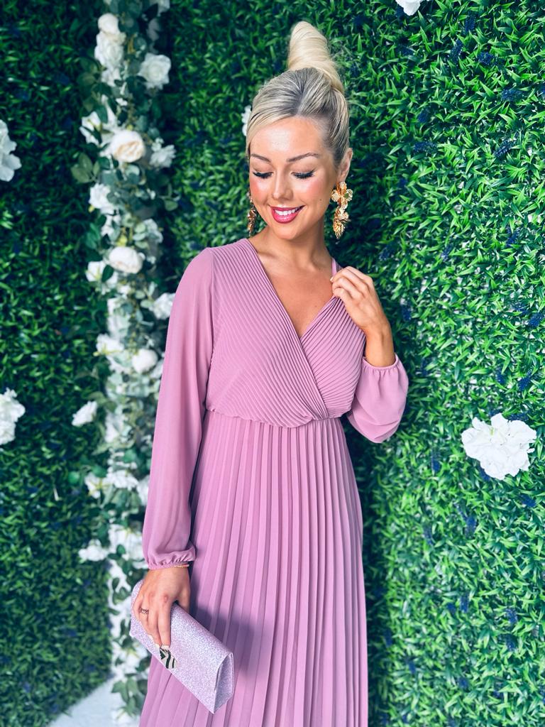 Amber Pleat Midaxi Dress Mauve
