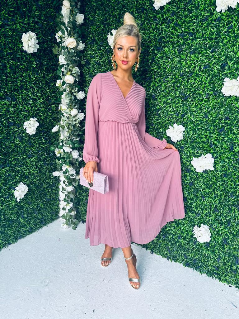 Amber Pleat Midaxi Dress Mauve