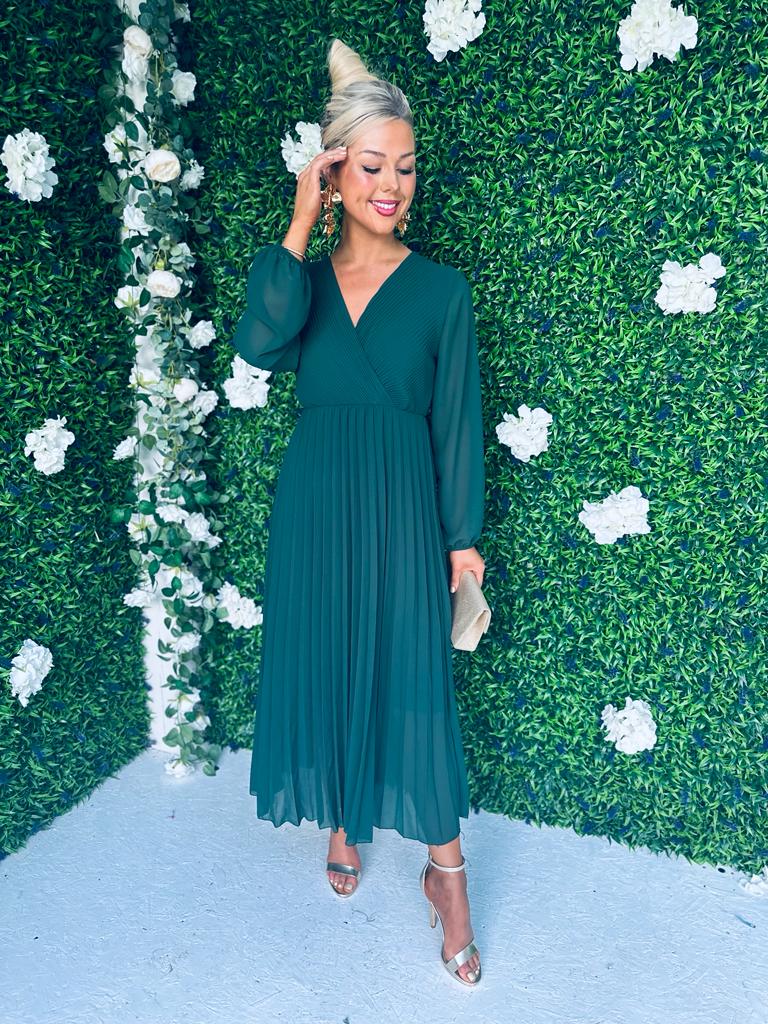 Amber Pleat Midaxi Dress Forest