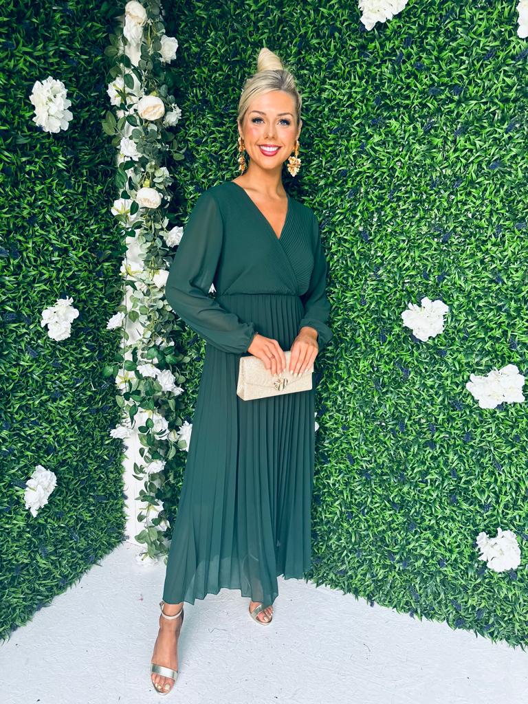 Amber Pleat Midaxi Dress Forest