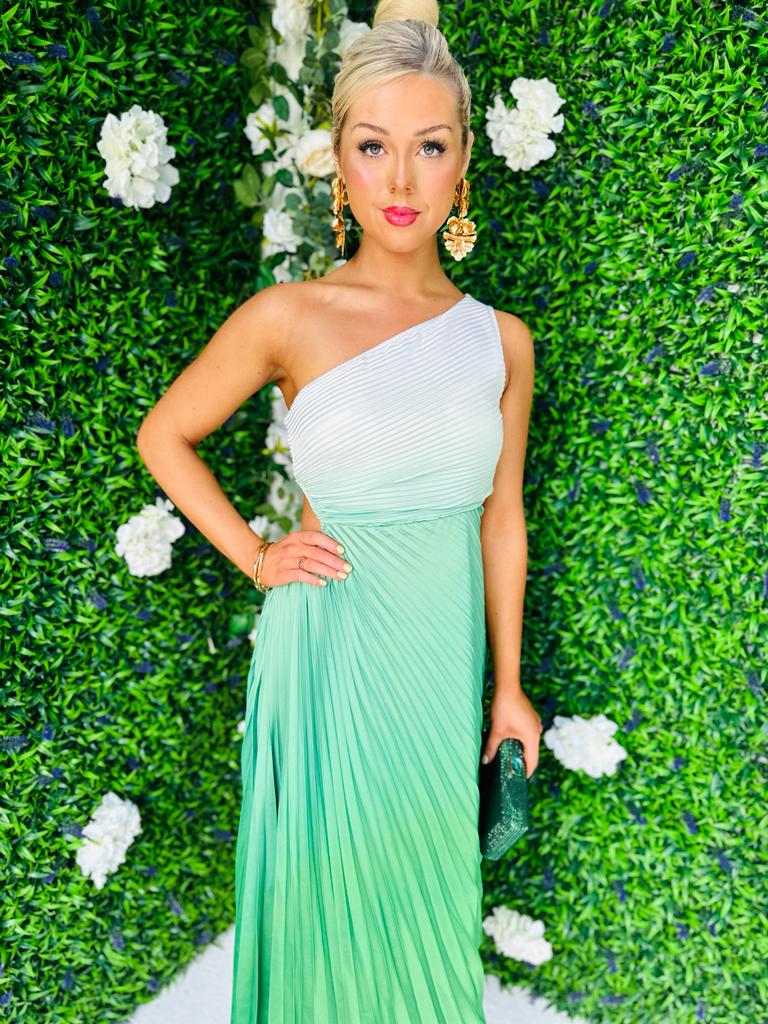 Sam Pleat Dress Ombre Emerald