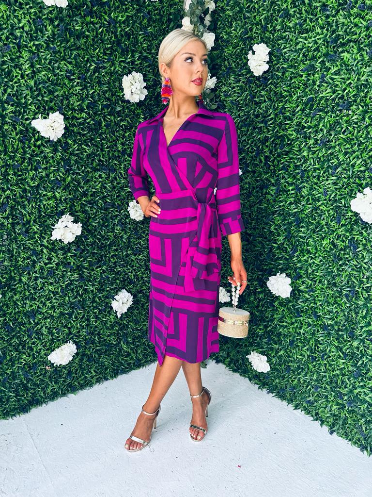 Nala Stripe Detail Midi Dress Purple