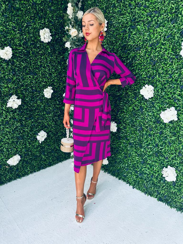 Nala Stripe Detail Midi Dress Purple