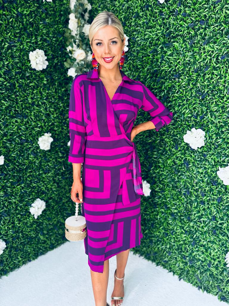 Nala Stripe Detail Midi Dress Purple