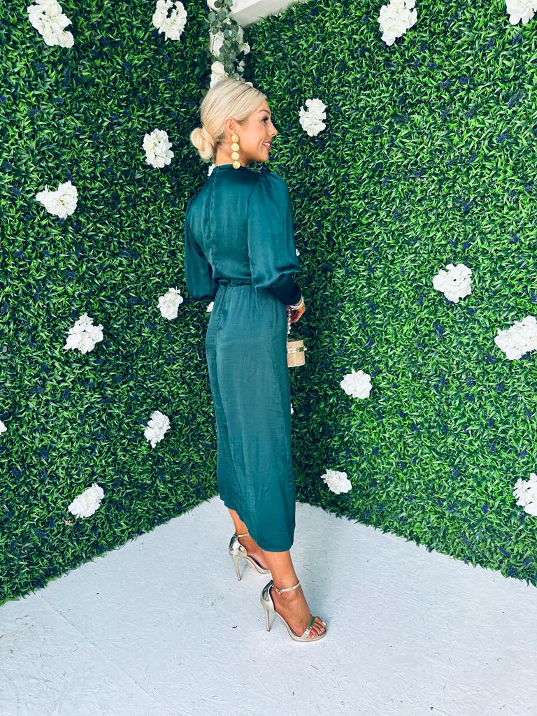 Eala Sleeve Detail Midi Dress Forest