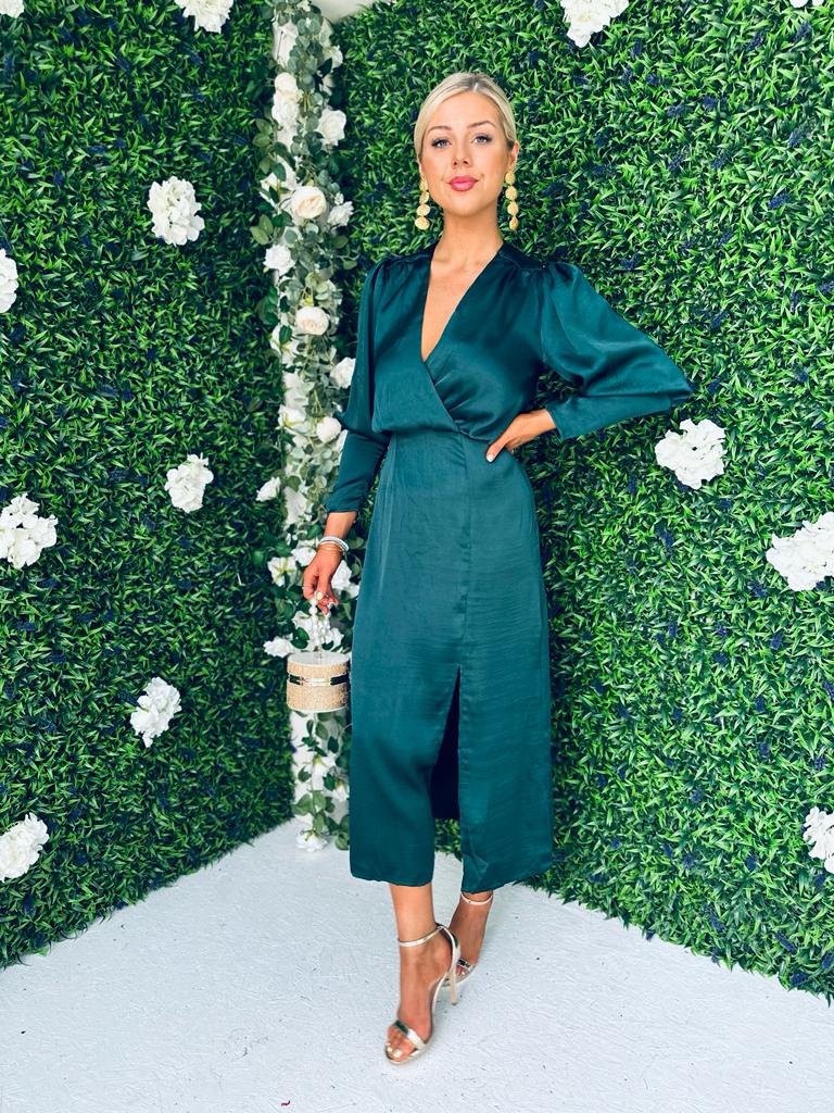 Eala Sleeve Detail Midi Dress Forest