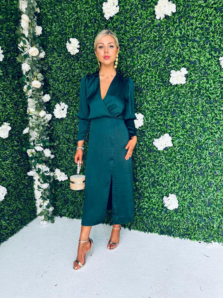 Eala Sleeve Detail Midi Dress Forest