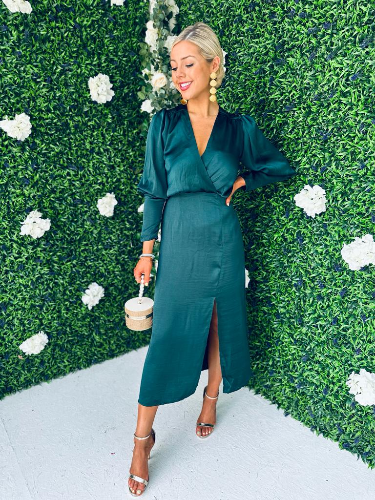 Eala Sleeve Detail Midi Dress Forest