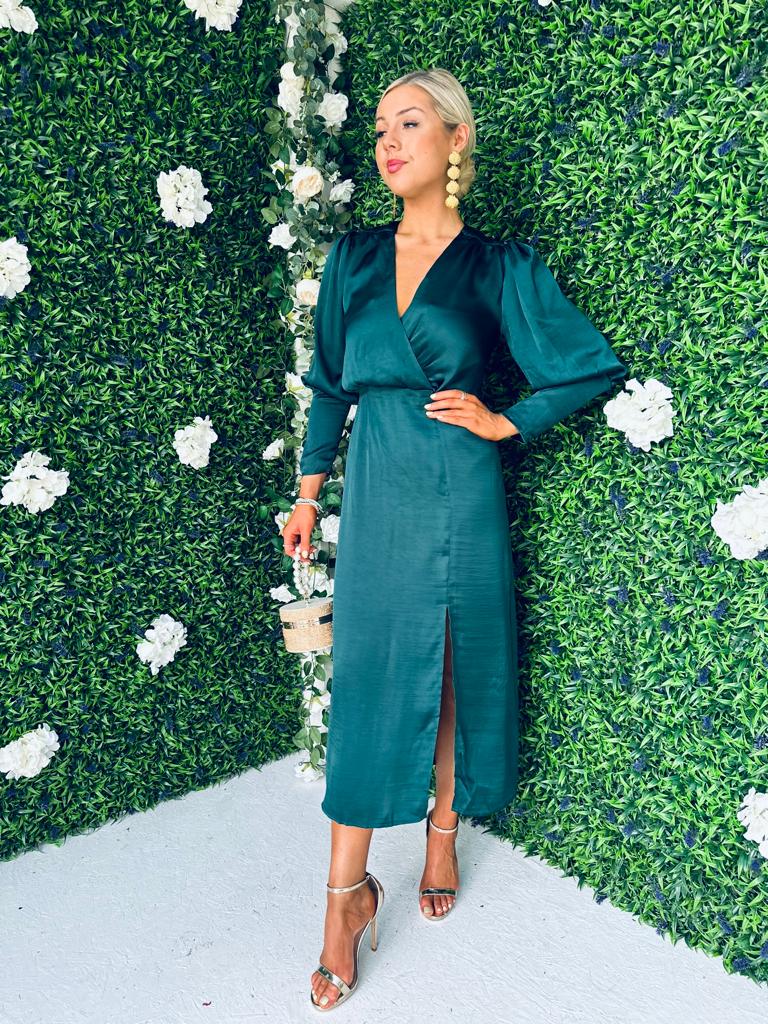Eala Sleeve Detail Midi Dress Forest