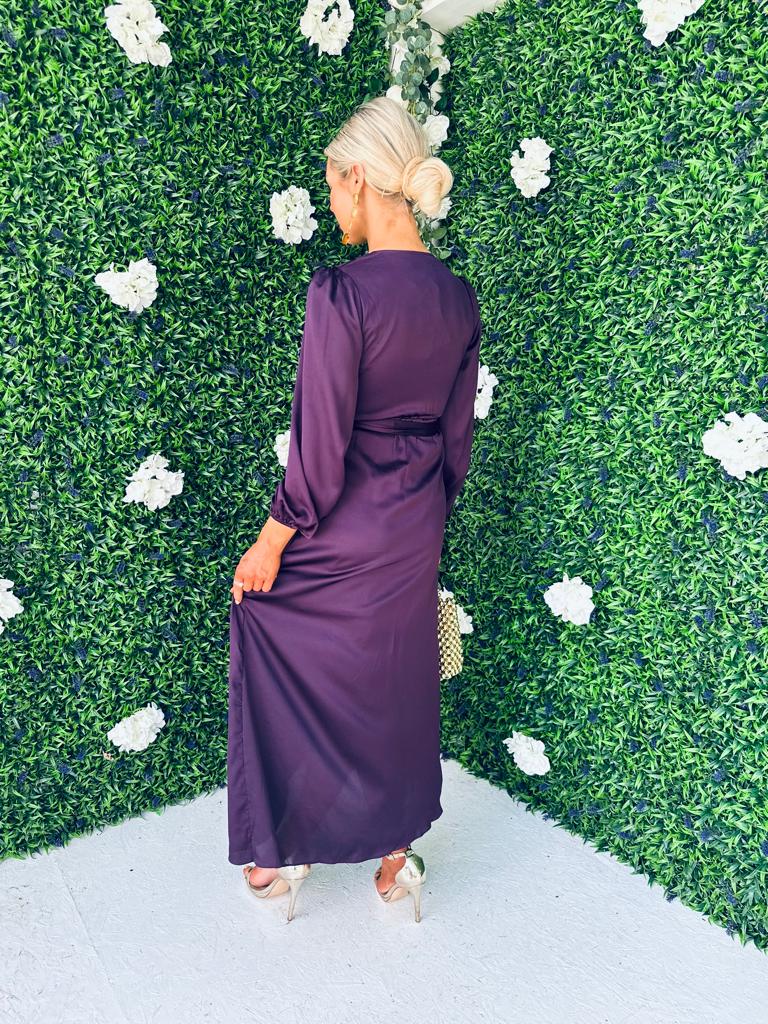Erin Long Sleeve Split Hem Frill Detail Maxi Dress Purple