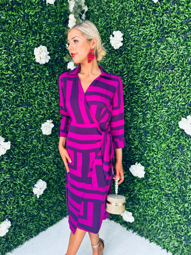 Nala Stripe Detail Midi Dress Purple