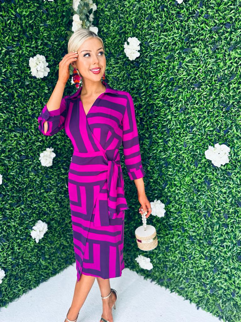 Nala Stripe Detail Midi Dress Purple