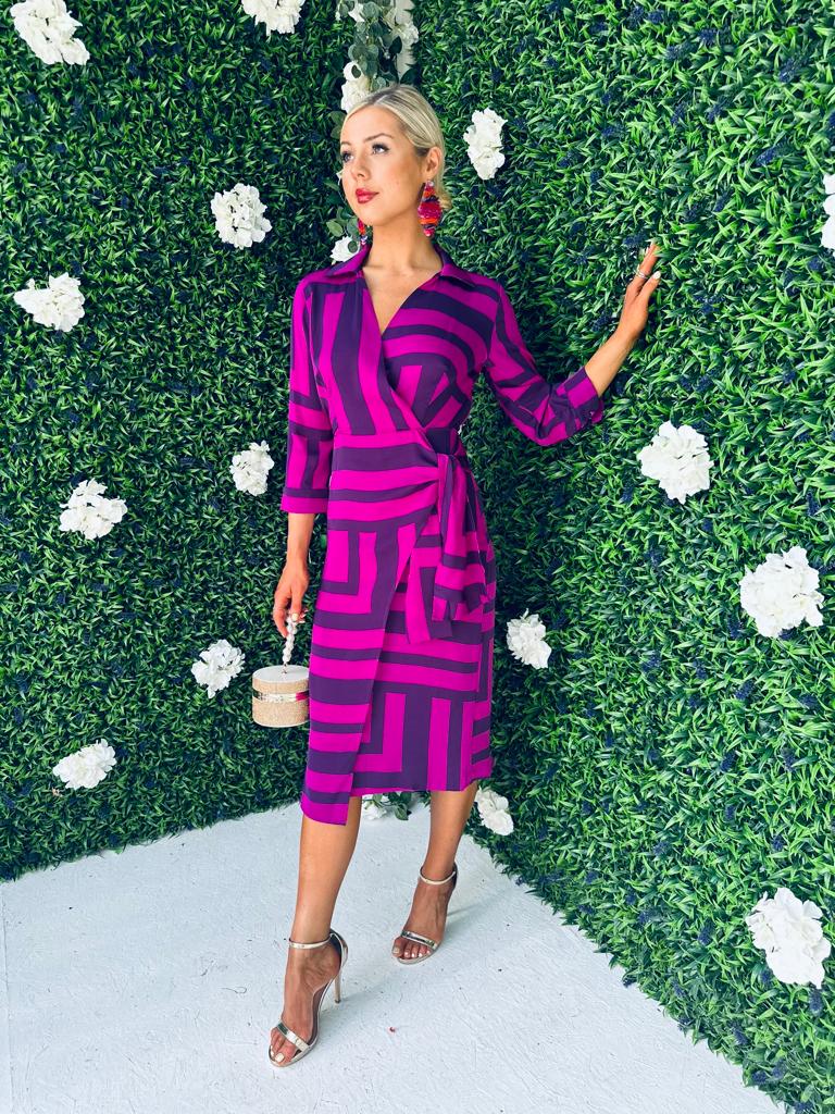 Nala Stripe Detail Midi Dress Purple