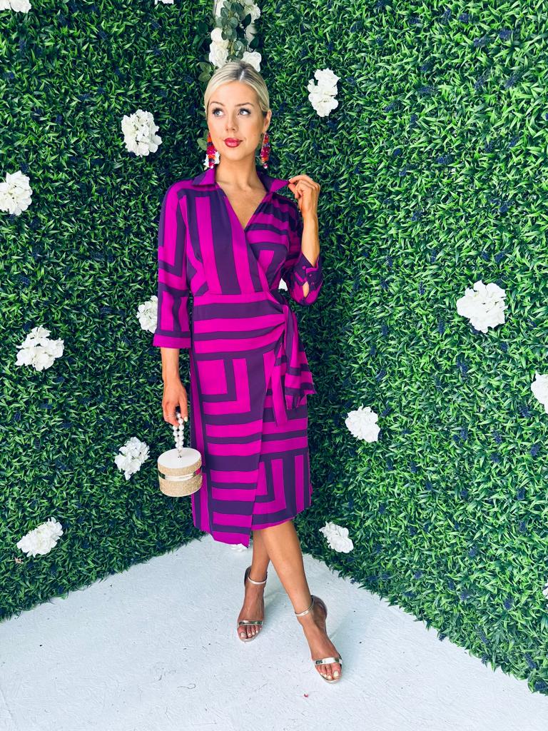 Nala Stripe Detail Midi Dress Purple